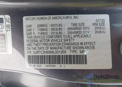 2021 Acura Rdx A-Spec Package из США, поврежденный, VIN 5J8TC2H65ML001269